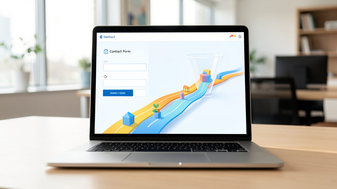 Interface de formulaire de contact accueillante avec un parcours fluide illustrant la qualification des prospects.
