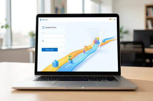 Interface de formulaire de contact accueillante avec un parcours fluide illustrant la qualification des prospects.